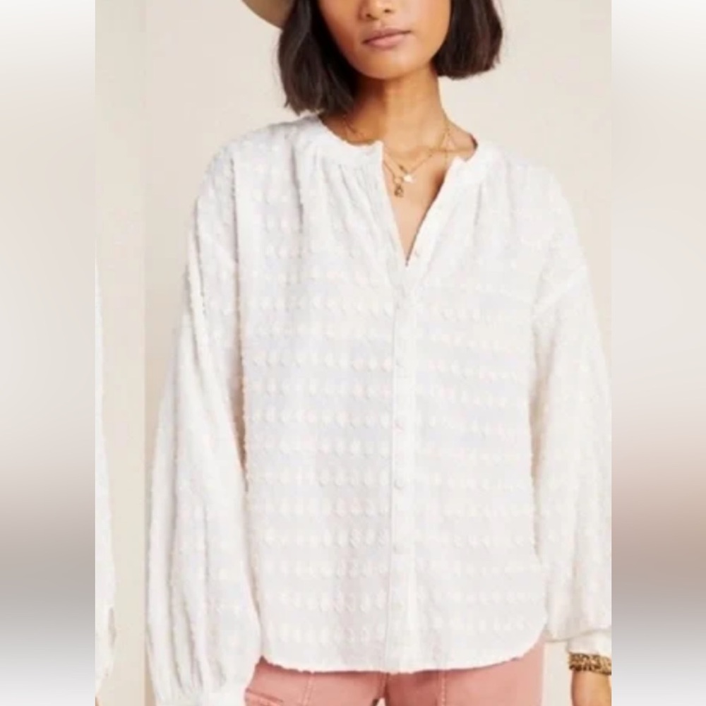 Pilcro and the Letterpress Cream Textured Blouse